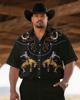 Western Denim-Men's Plus Size Black Wild Horse Hero Short Sleeve Shirt Trousers Suit